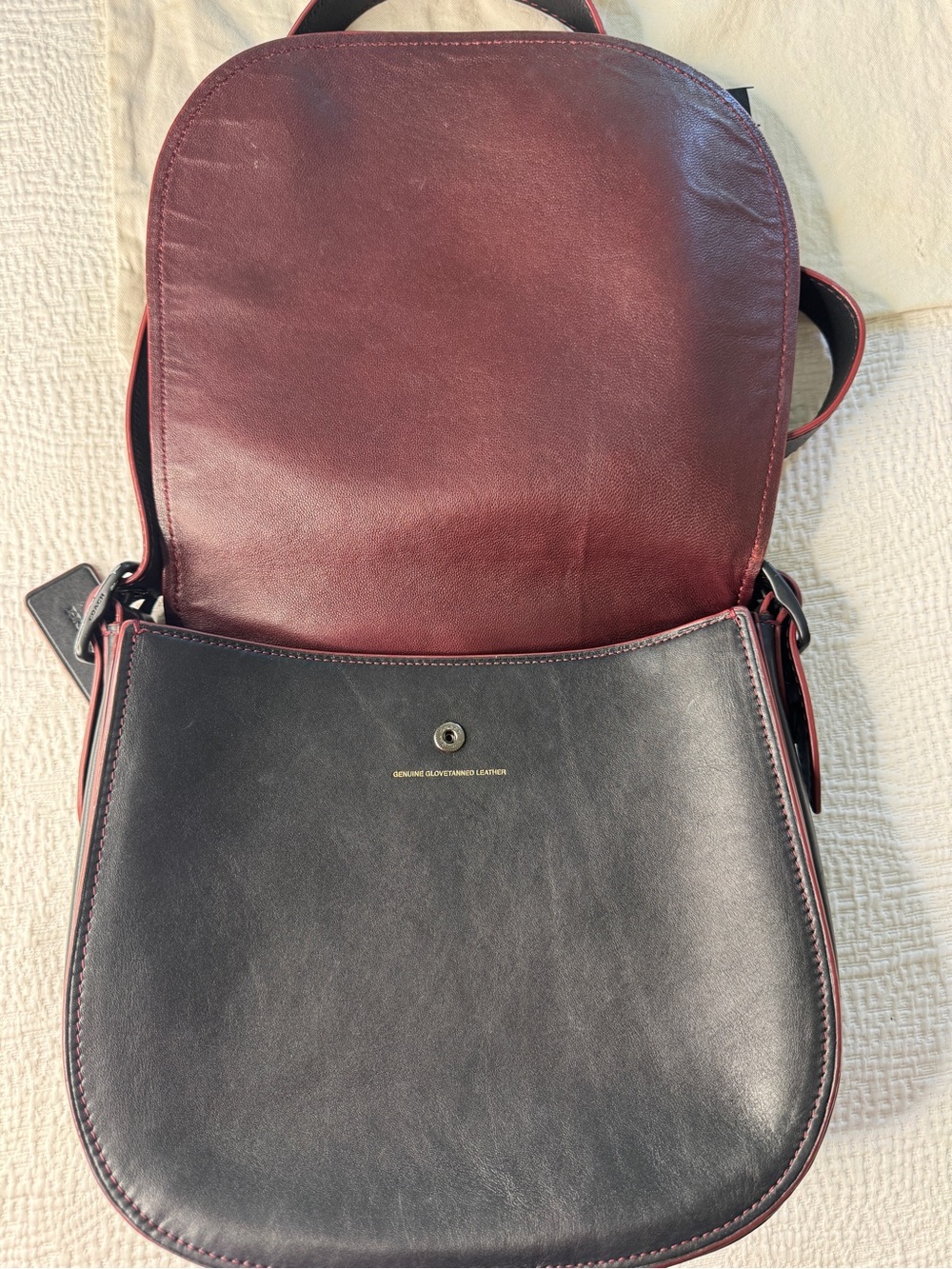 Coach 1941 Black Leather Crossbody large Saddle Bag with Oxblood Red Accents. - Picture 3 of 10